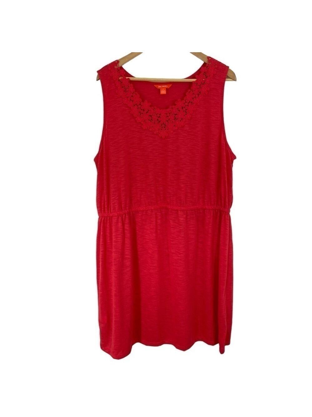 Joe Fresh Crochet Detail Tank Dress Womens 2X Coral Pink Sleeveless Summer EUC